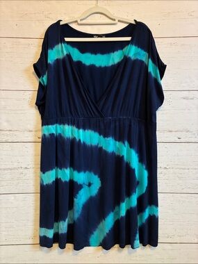 Club Z Collection Navy and Turquoise Tie-Dye Style Swimsuit Coverup, size L